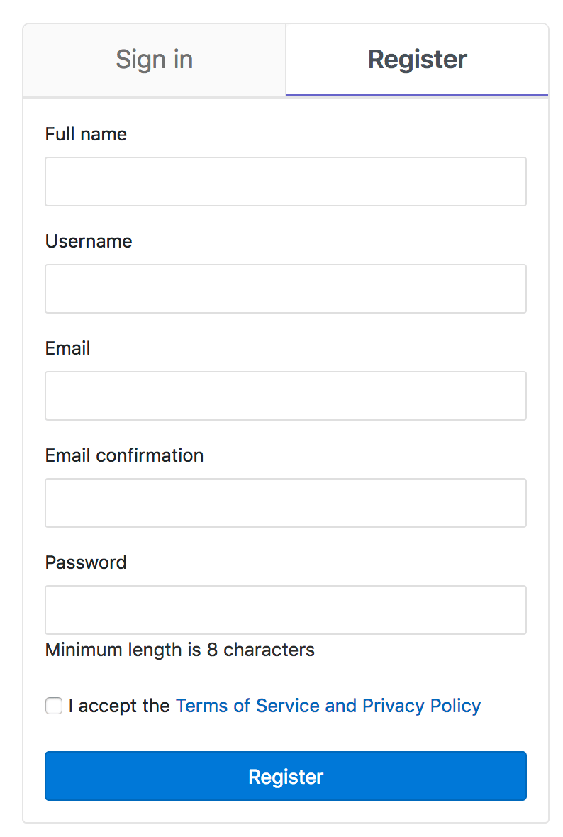 Sign-up form with a mandatory terms acceptance checkbox